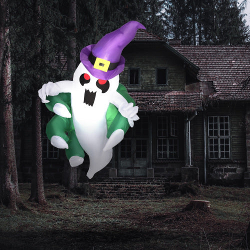 Outsunny 4ft Inflatable Halloween Decoration, Lighted Window Sticker Ghost In Hat, Blow Up Outdoor LED Yard Display, Waterproof