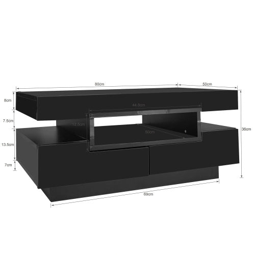 UK Local Coffee Table, High-Gloss Surface, With LED Light Strip, Four Drawers Front And Back, Large Storage Space