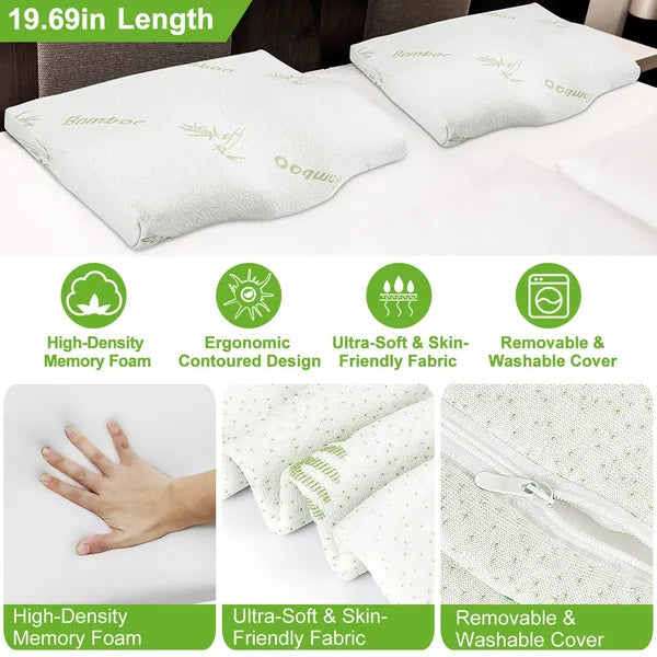 US Local Bamboo Memory Foam Contour Sleep Pillow Cervical Orthopedic Pillow Neck Support Breath Pillow