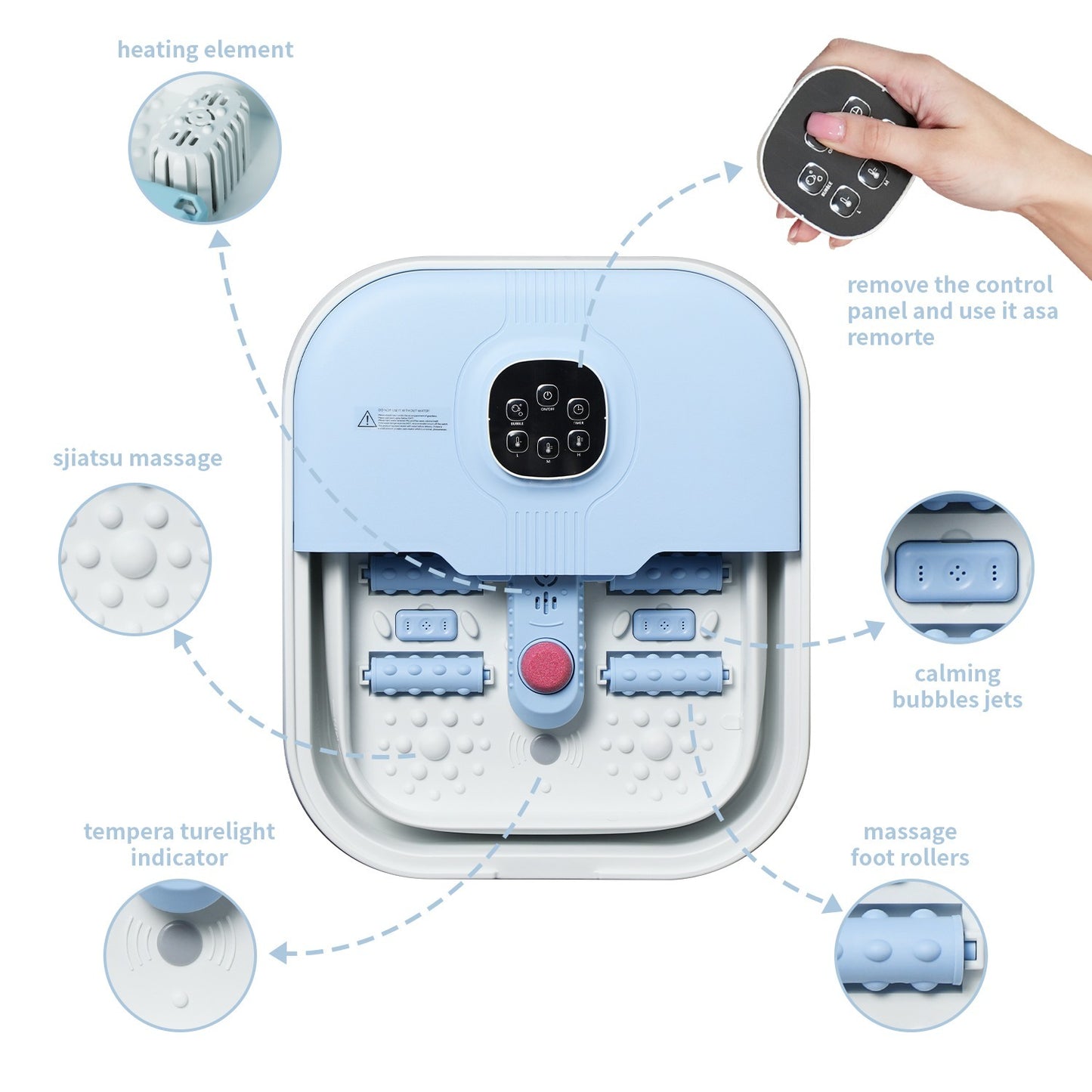 US Local Electric Collapsible Foot Spa With Heat, Foot Massager With 16 Massage Rollers & Bubble, Foot Bath Massager For Home Use,Remote Control