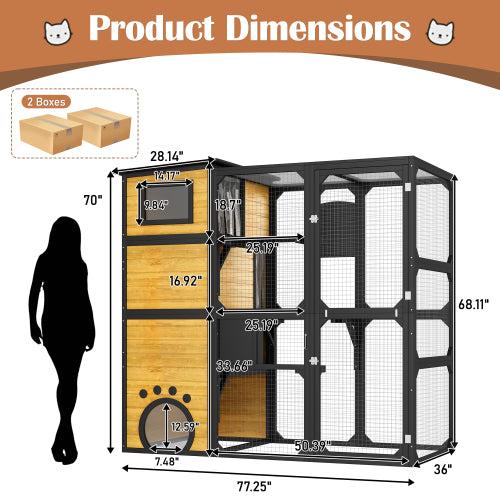 US Local GO Large Cat Catio 4 Tiers Cat Enclosure For Outdoor, Cat House Weatherproof Attached To Window For Multiple Cats With Platforms And Resting Rooms, Brown