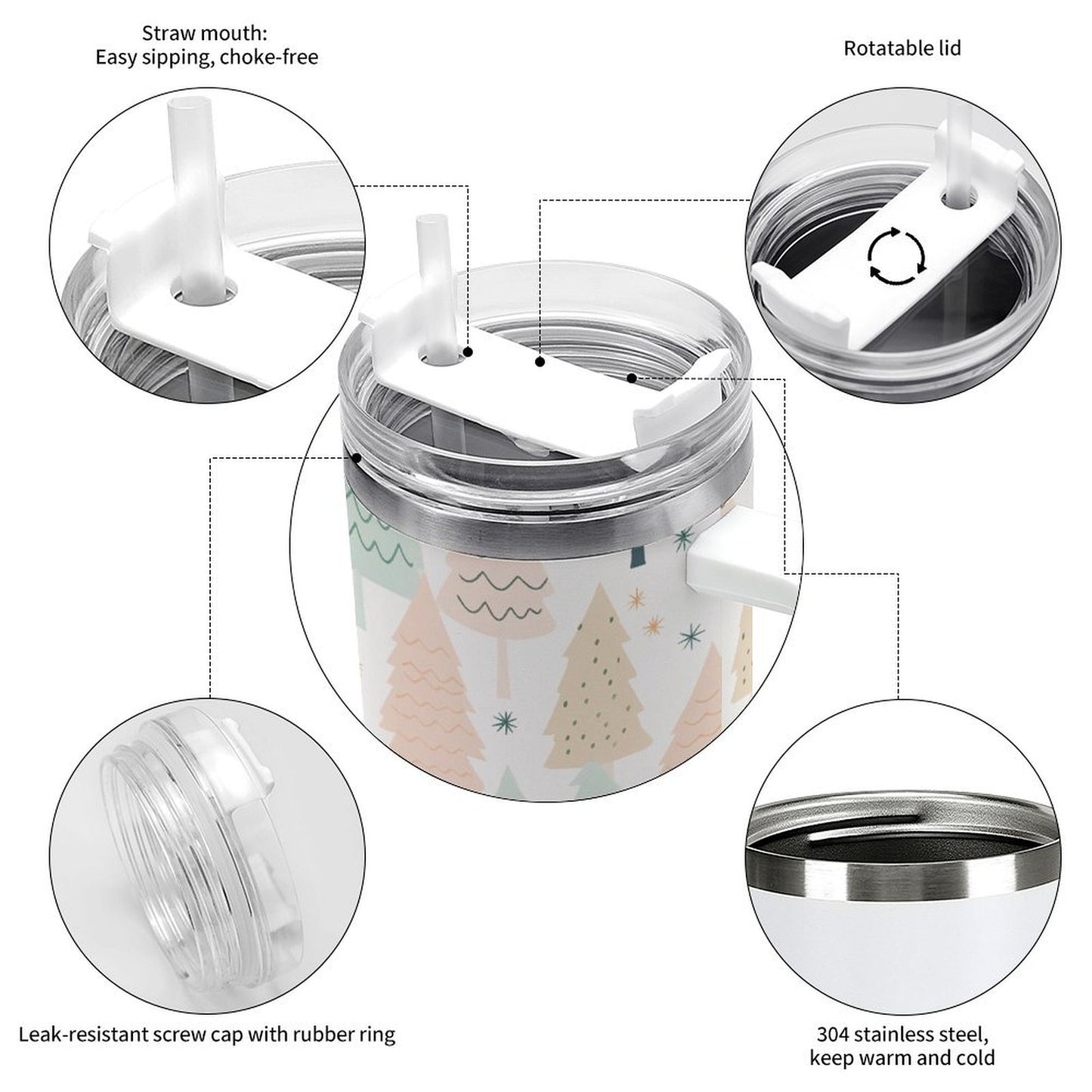 PHDT00090 POD US Local Tumbler 40 oz Large Capacity Car Cup Pink, Christmas Trees, Woods