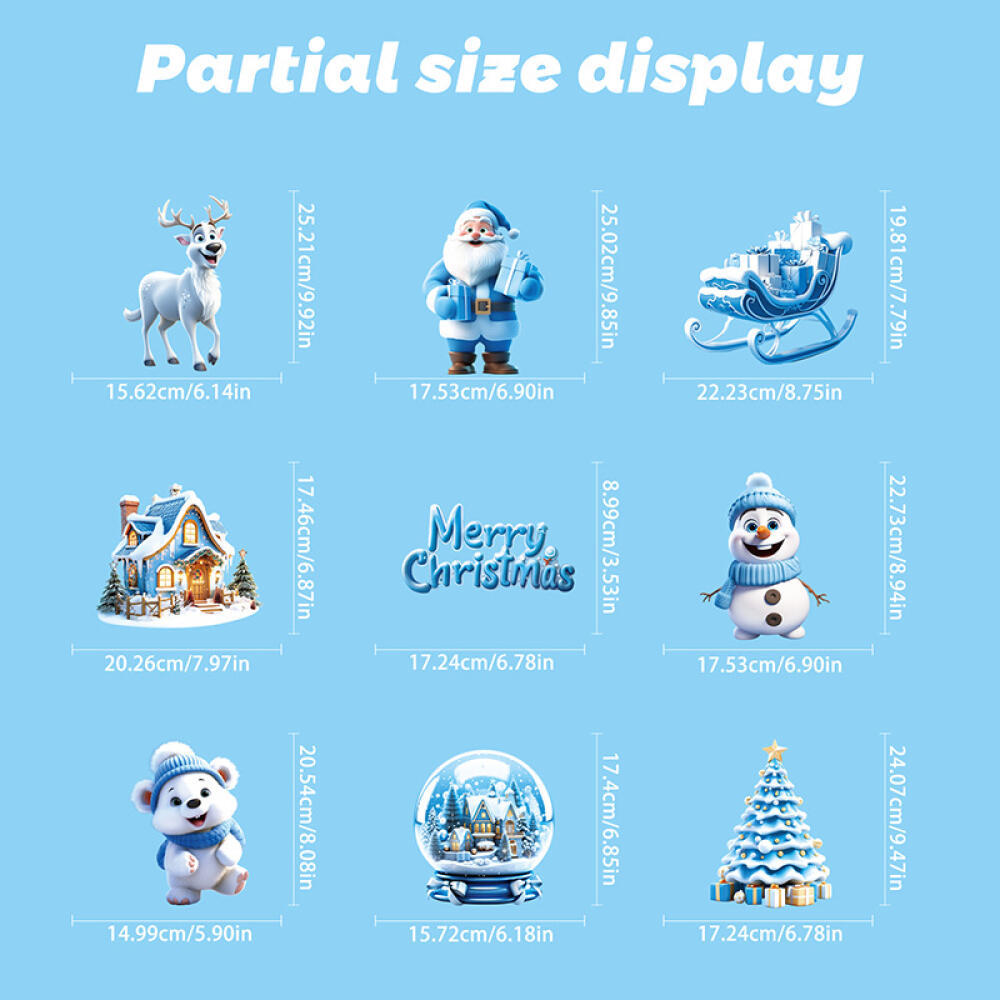 US Local 9 Sheets Christmas Snowflakes Window Decals Winter Blue Cute Painting Snowflakes Stickers