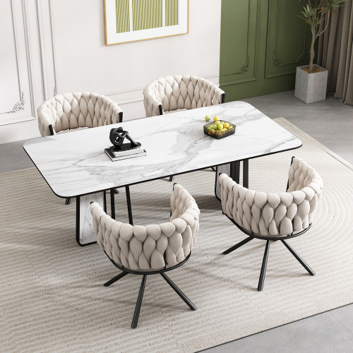 UK Local Velvet Dining Chair, Single Light Luxury Living Room Bedroom Swivel Chair, Leisure Swivel Chair With Four Metal Support Legs, Beige