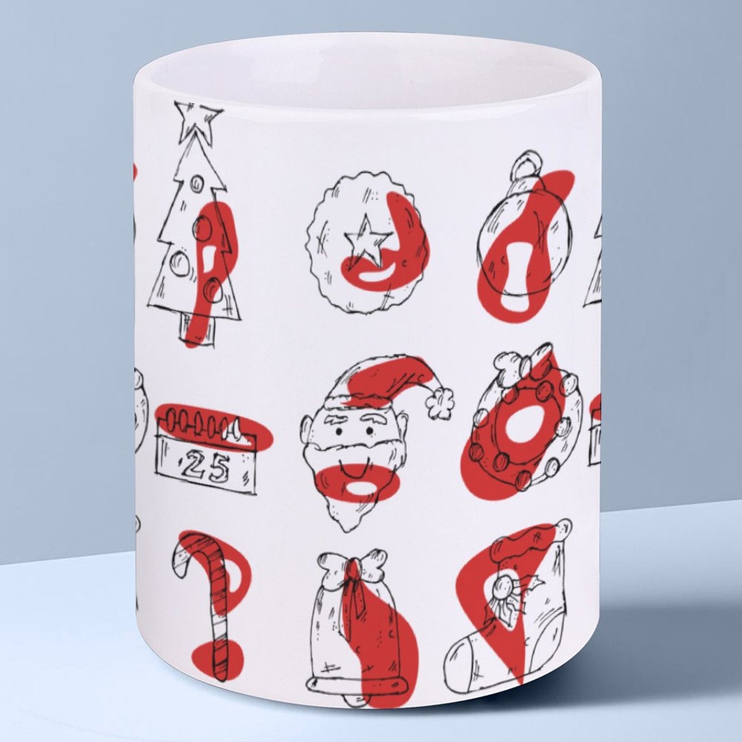 POD US Local White mug with full print, Christmas Sketch, Color Block 0104