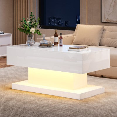 UK Local High Gloss Lift Up Top Coffee Table With Storage, Extendable Desktop Dinning Table 100 X 50 X 45 Cm, Height Adjustable Tabletop, Retractable Desk