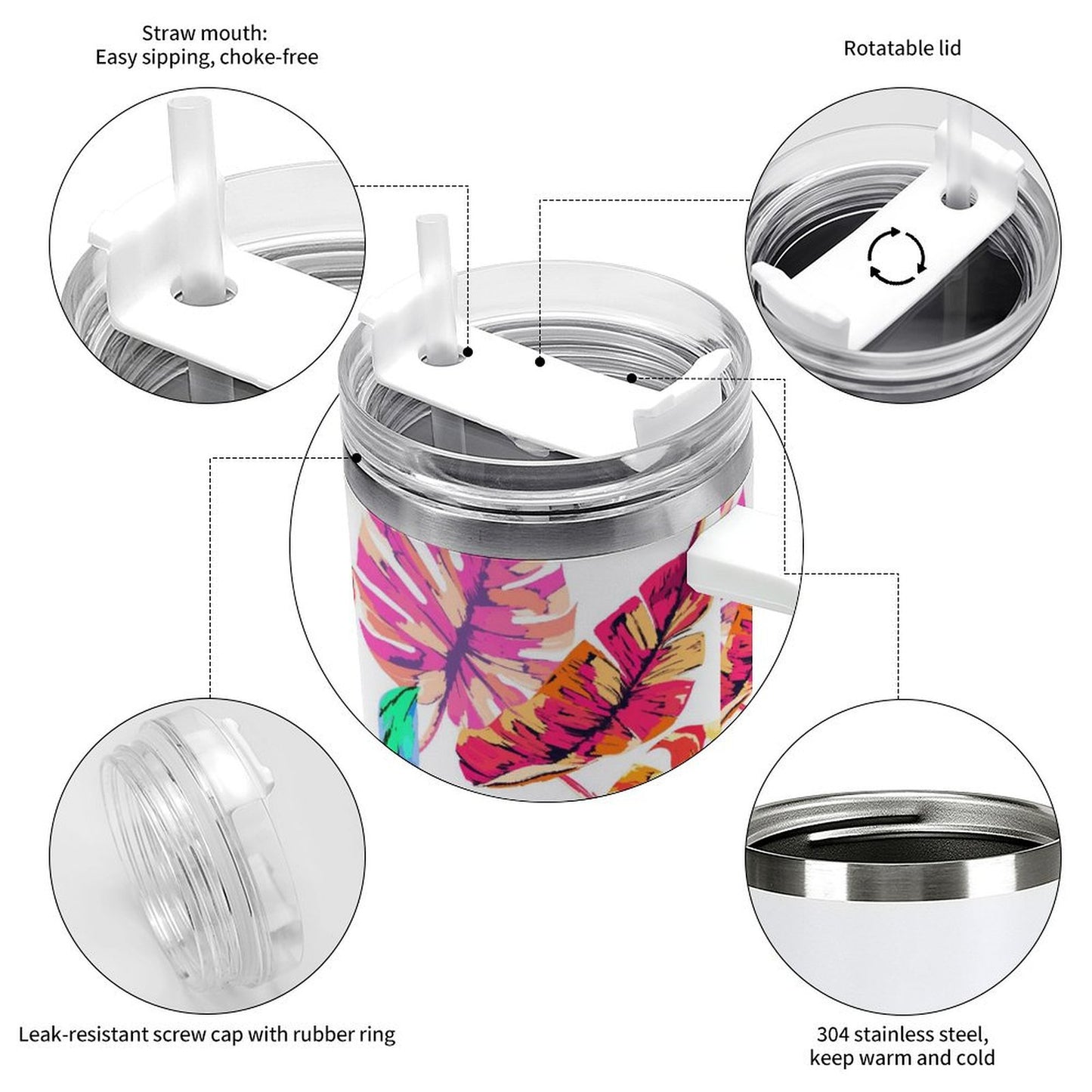 PHDT00414 POD US Local Tumbler 40 oz Large Capacity Car Cup Monstera, Summer, Dazzling, Tropical