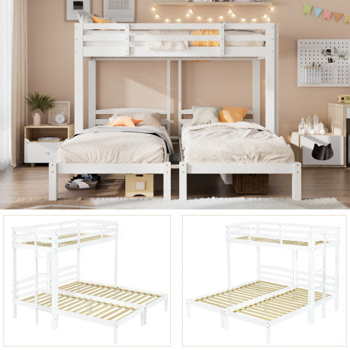 UK Local Bunk Bed Triple Sleeper With Side Ladder For Children And Teens 3FT, White 90x190cm,90x200cm Mattress Not Included