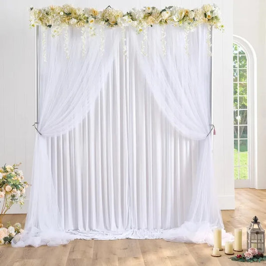 US Local 1PC White Tulle Backdrop Curtain 10ft X 5ft Sheer Chiffon Backdrop Curtain Drapes Elegant Photography Photo Backdrop For Wedding Birthday Bridal Shower Party Decorations