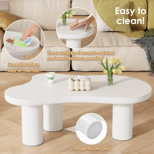 UK Local Irregular White Painted Coffee Table, Cloud Shaped Coffee Table Tea Table End Table, Modern Coffee Table With 3 Legs, For Living Room Furniture, 107x66x40.5 Cm