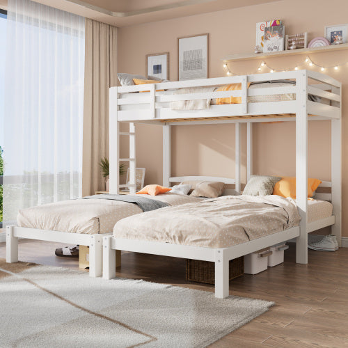 UK Local Bunk Bed Triple Sleeper With Side Ladder For Children And Teens 3FT, White 90x190cm,90x200cm Mattress Not Included