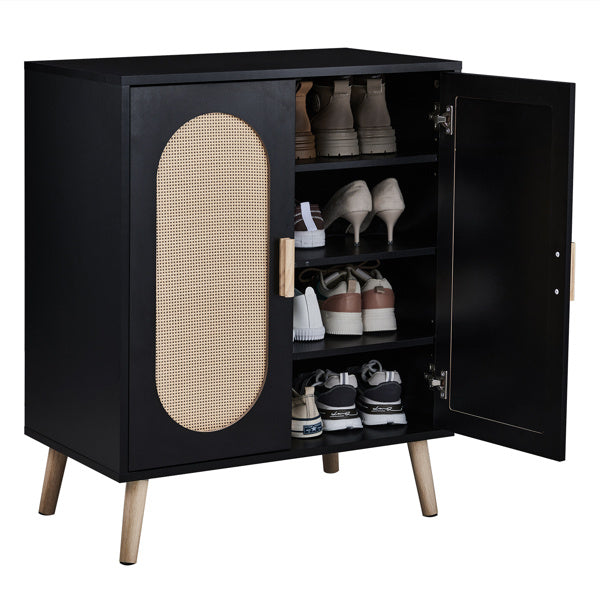 US Local 2-door Standing Cabinet Type With High Foot Oval Rattan Shoe Cabinet