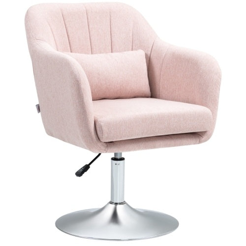 UK Local HOMCOM Swivel Linen Fabric Accent Chair For Living Room Contemporary Vanity Armchair With Adjustable Height Thick Cushion Lumbar Support Armrest For Bedroom Office