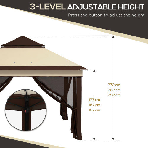 UK Local Outsunny 3 X 3m Pop Up Gazebo, Height Adjustable Instant Event Shelter With Netting And Carrying Bag, Beige