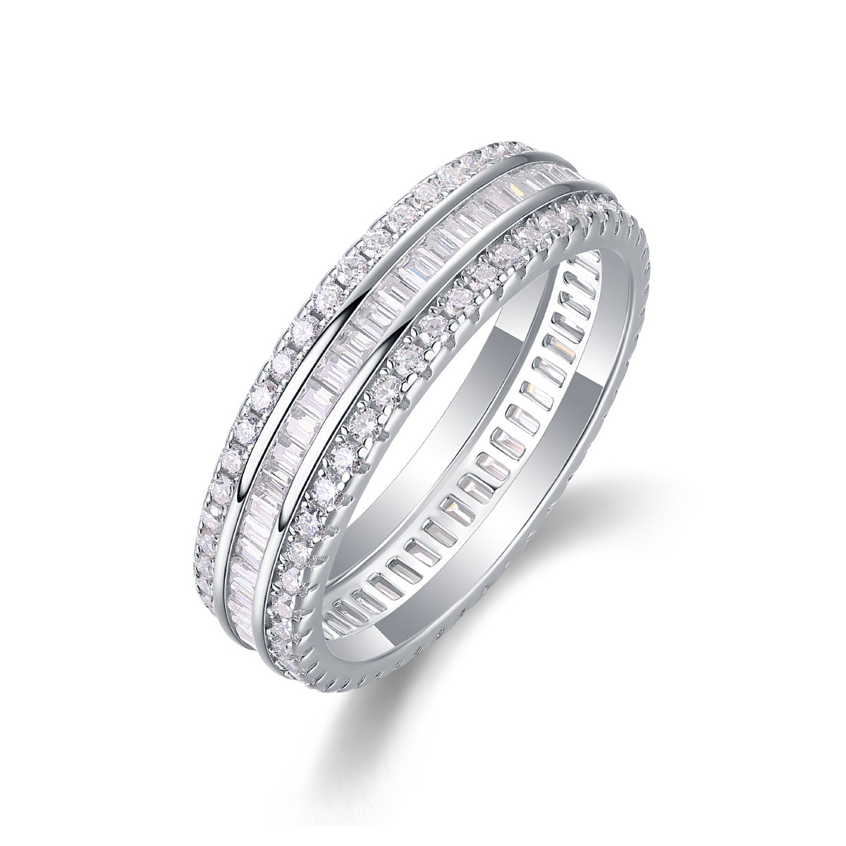 US Local Square Diamond Arrangement, Double Array Diamonds, Luxury Fashion Moissanite Silver Ring