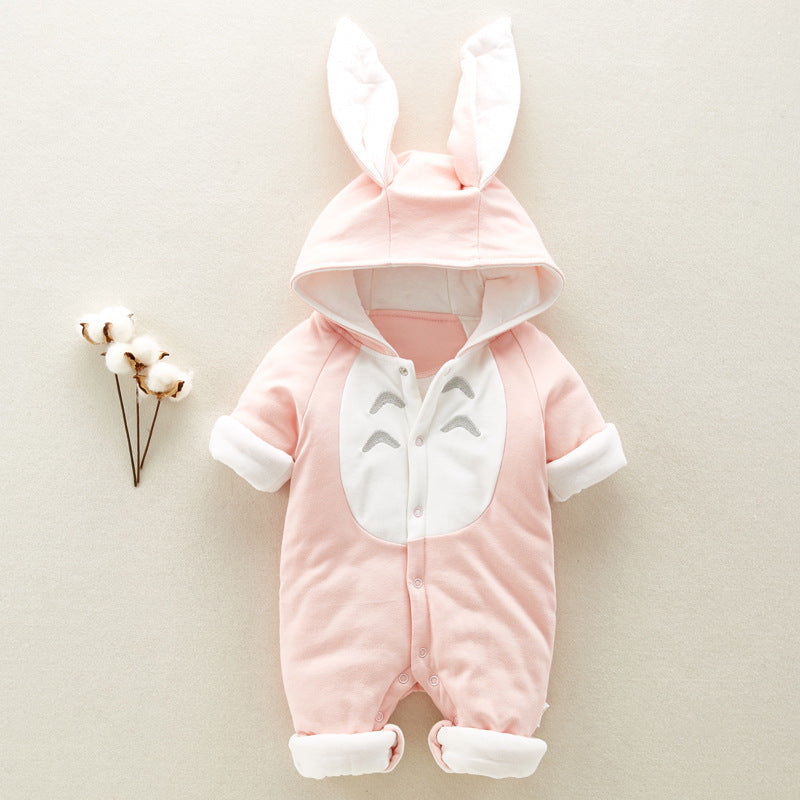 US Local The new cotton padded cotton baby romper thickened chinchilla hooded cotton baby Onesies newborn go climbing clothes