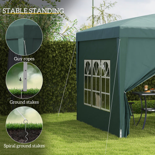 UK Local Outsunny 3 X 3m Pop Up Gazebo, Wedding Party Canopy Tent Marquee With Carry Bag And Windows, Green