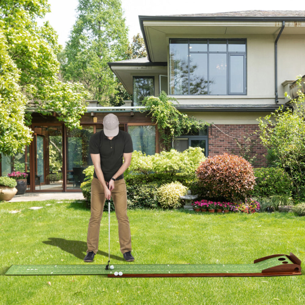 US Local Golf Putting Mat Practice Training Aid With Auto Ball Return And 2 Hole Sizes