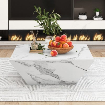 UK Local Marbling Veneer PVC Coffee Table For Living Room Tea Table Large Side Table With 2 Cabinet White Square Nesting Table Side Table Wooden Centre Table Console Sofa Table With Storage 70x70x36cm