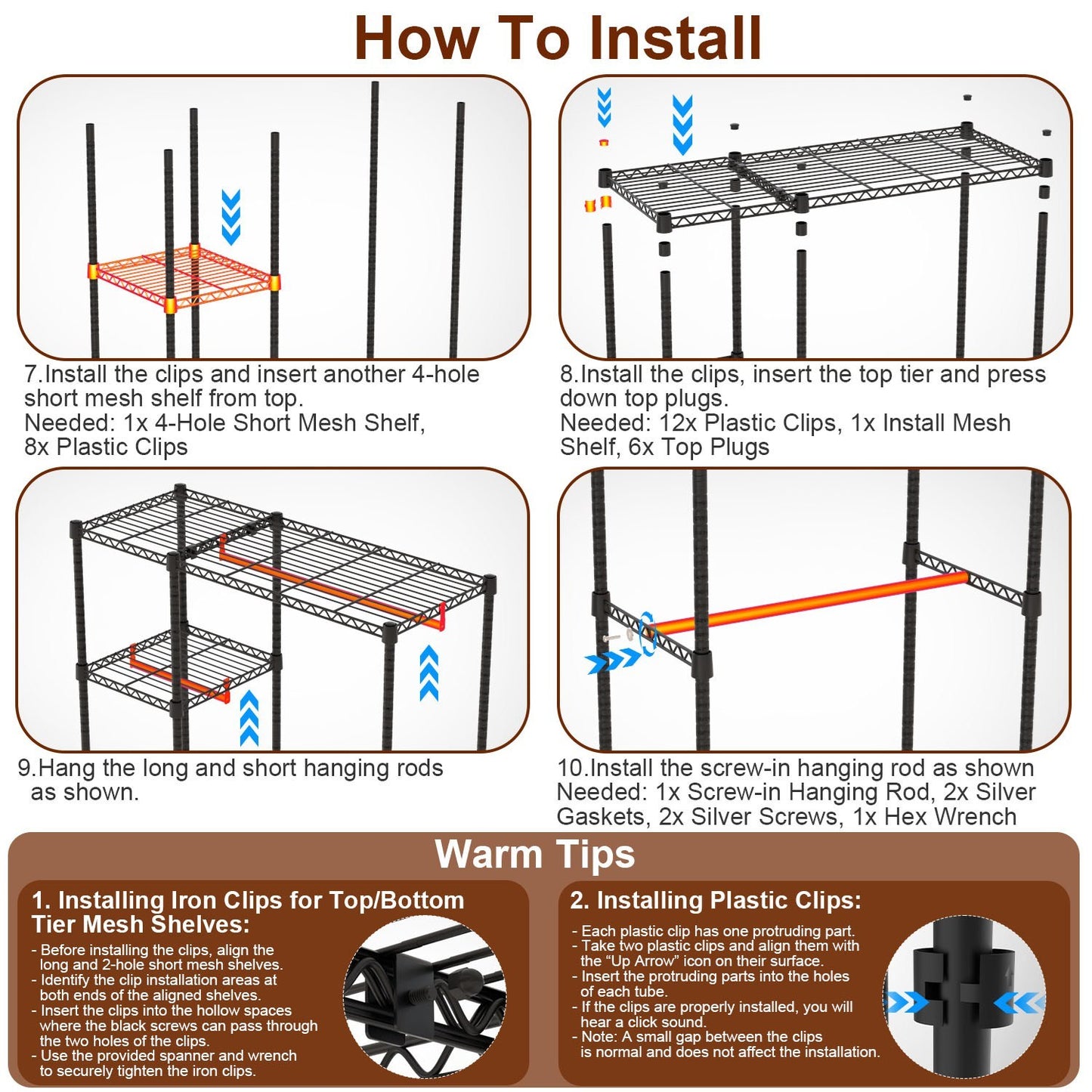 US Local 1Pc 4 Tier Heavy Duty Garment Rack With Wheels Carbon Steel Clothing Rack Portable Wardrobe Clothes Rack With 3 Hanging Rods 6 Footrests 44.9x17.13x77.95in