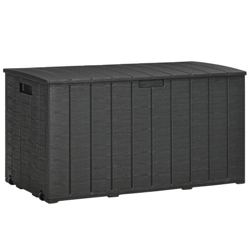 UK Local Outsunny 336 Litre Garden Storage Box, Water-resistant Heavy Duty Double Wall Plastic Container, Extra Large Outdoor Garden Furniture Organizer, Deck Cushion Chest With Wheels And Handles, Black