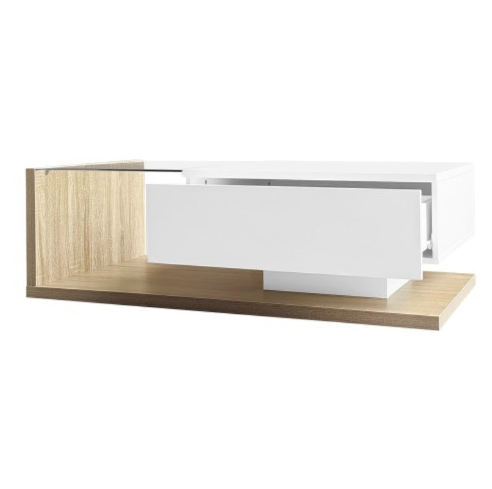 UK Local Coffee Table In High Gloss White And Wood Color Combination. Side Tables, Coffee Tables With Glass And LED