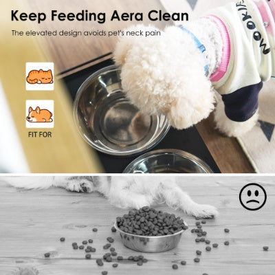 US Local Feeding Station With 1 Storage Cabinets, Pet Feeding Station With 2 Elevated Dog Bowls, Side Hooks, Anti-tip Kit, Hidden Pet Feeder Station For Feeding Watering, Black