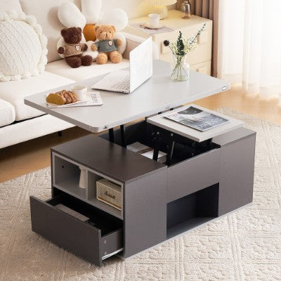 UK Local Grey Coffee Table With Storage, Lift Up Coffee Table For Living Room, Coffee Table With 2 Drawers Lift-Top Sofa End Tea Tables For Living Room Furniture