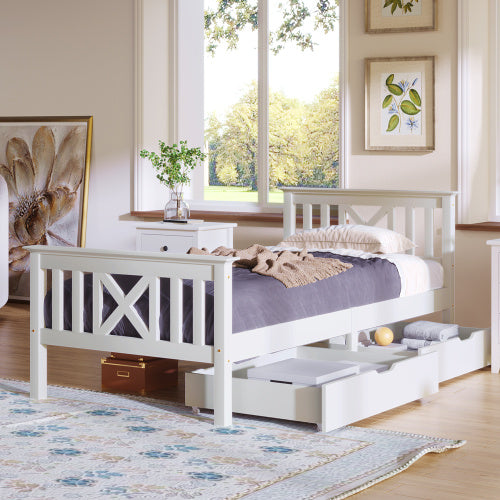 UK Local Wooden Bed Frame With Drawers Single Storage Bed Solid Pine Wood,3FT Guest Bed For Adults, Kids, Teenagers