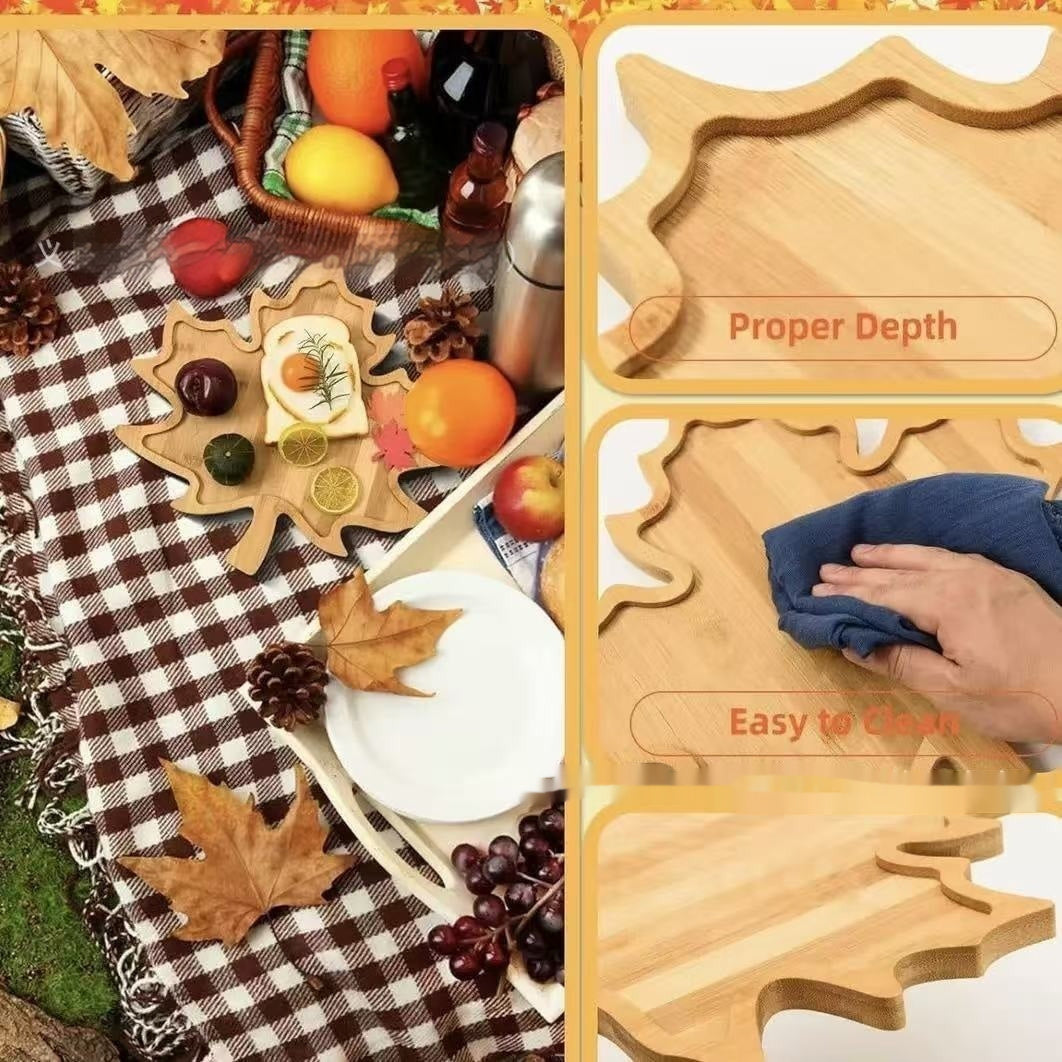 Thanksgiving Solid Wood Tray Maple Leaf Fruit Candy