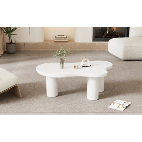 UK Local Irregular White Painted Coffee Table, Cloud Shaped Coffee Table Tea Table End Table, Modern Coffee Table With 3 Legs, For Living Room Furniture, 107x66x40.5 Cm