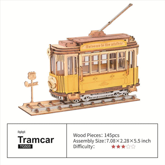 US Local ROBOTIME 3D Puzzle Tram Car Wooden Model Kits For Adult To Build Your Own Laser Cut Jigsaw Building Construction Crafts Kits And Best Birthday Gifts TG505