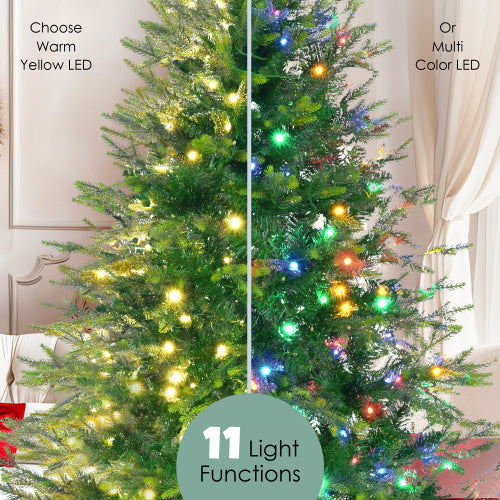 US Local 6FT Pre-Lit Aspen Fir Artificial Christmas Tree With Wreath & Garland,Grass Green Xmas Tree With 380 Multi-Color LED Lights, 11 Lighting Modes, 861 PE Branch Tips, For Indoor Holiday Decor