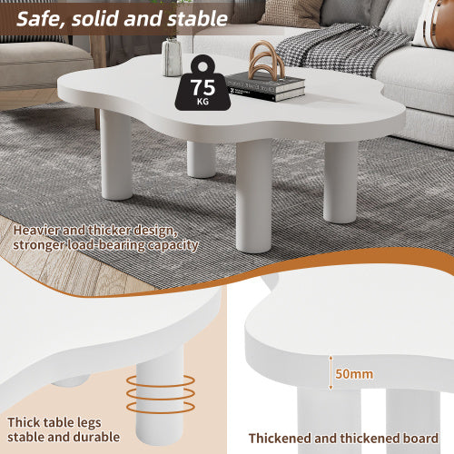 UK Local Cloud Shaped Coffee Table, Irregular White Tea Table, Round Corner End Table, Modern Coffee Table With 4 Legs, For Living Room Furnitur, Easy Assembly