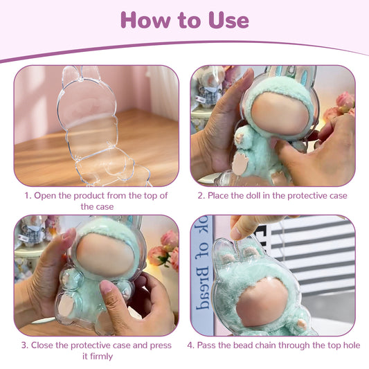 US Local Tocirelo Protective Case Cover Compatible With LABUBU Have A Seat, Clear Plastic Display Case With Keychain, Portable Acrylic Dustproof Accessories Protector Holder For Collectors Doll Not Included