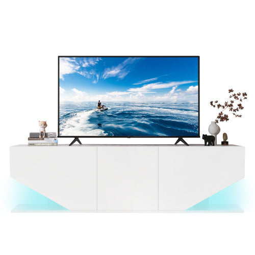 UK Local Entertainment Center LED TV Stand TV Cabinet With LED Lights, 3 Storage Cabinet And 2 Open Shelves High Gloss Entertainment Center Media Console Table Storage Desk For For 65 Inch TV