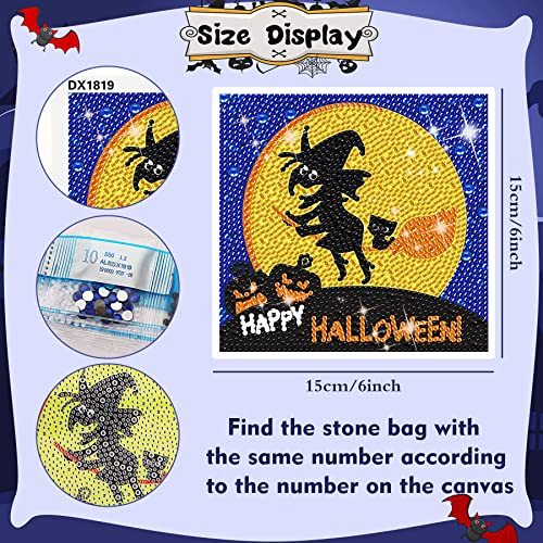 US Local Halloween Diamond Painting, 4-piece Full Diamond Painting Kit, Halloween Witch, Pumpkin, And Bat DIY Diamond Crafts Gift, Suitable For Family Wall Decoration For Adults And Children - Banned For Sale