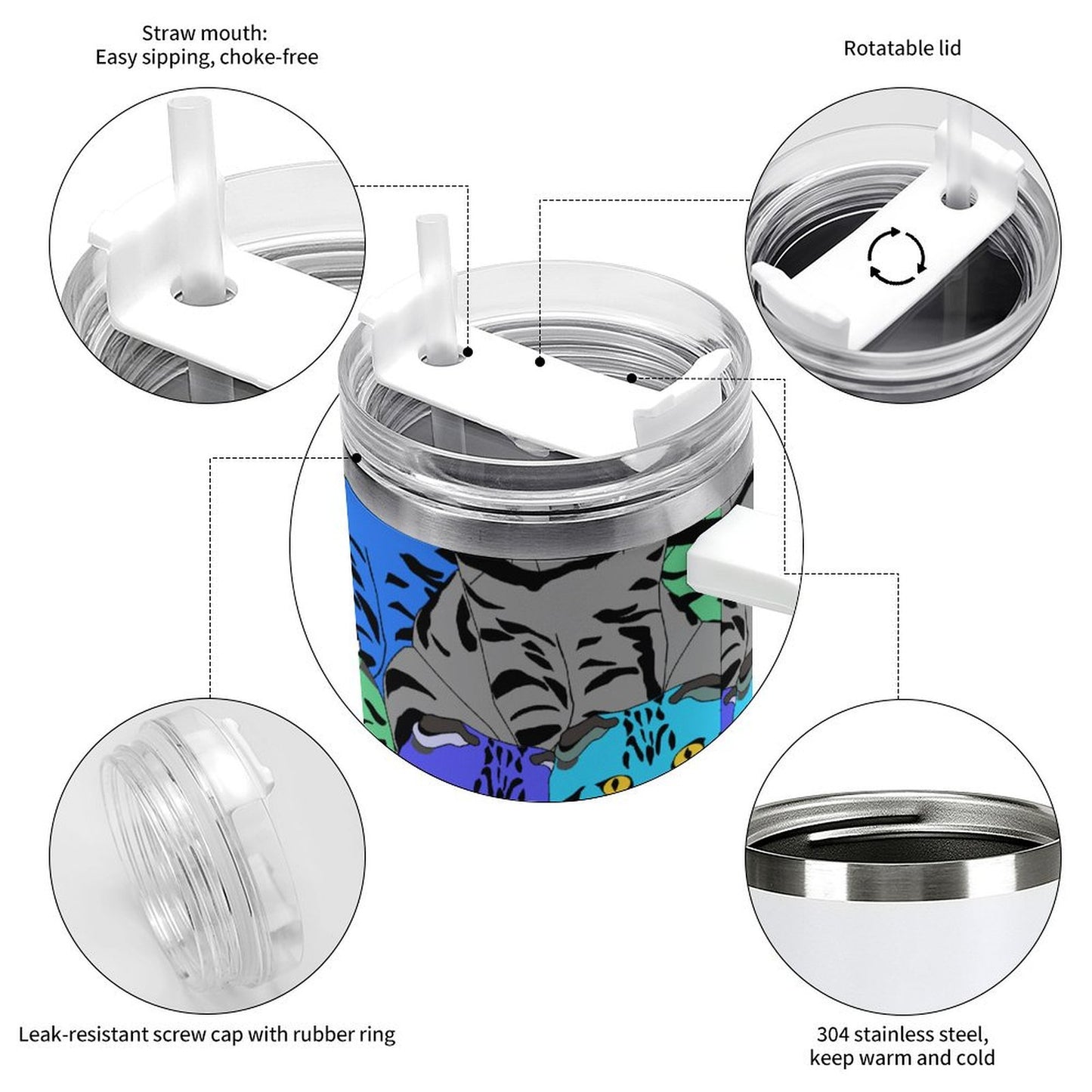 PHDT00347 POD US Local Tumbler 40 oz Large Capacity Car Cup Colorful Cat, Stacked