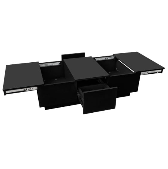 UK Local Coffee Table, Black High-Gloss Living Room Table With Push-Pull Storage Structure, Double-Sided Drawers