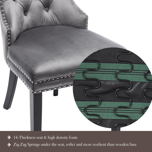 UK Local Elvet Dining Chairs Set Of 2 ,4, 6 With OAK Legs, Button, Chrome Knocker And Nailhead Trim Bedroom Chair Kitchen Chair Living Room Lounge Leisure Chair Grey, 2pcs,4pcs,6pcs