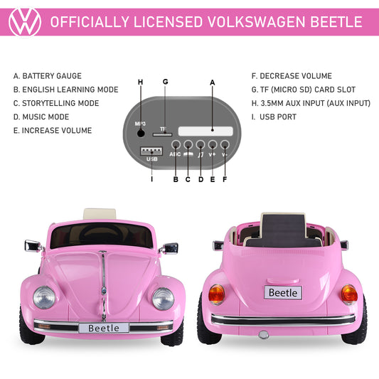 US Local Licensed Volkswagen Beetle Ride-on Kids Electric Car with Secondary Remote Control & Extra Wide Safety Tires