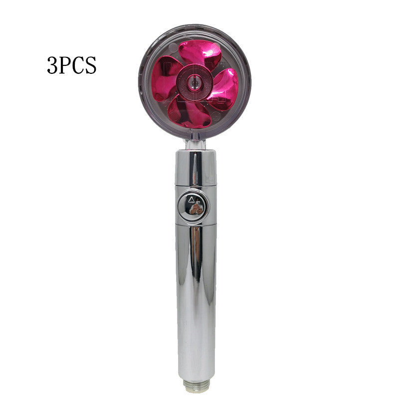 US Local Propeller Driven Shower Head With Stop Button And Cotton Filter Turbocharged High Pressure Handheld Shower Nozzle