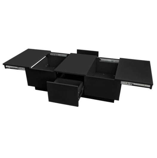 UK Local Coffee Table, Black High-Gloss Living Room Table With Push-Pull Storage Structure, Double-Sided Drawers