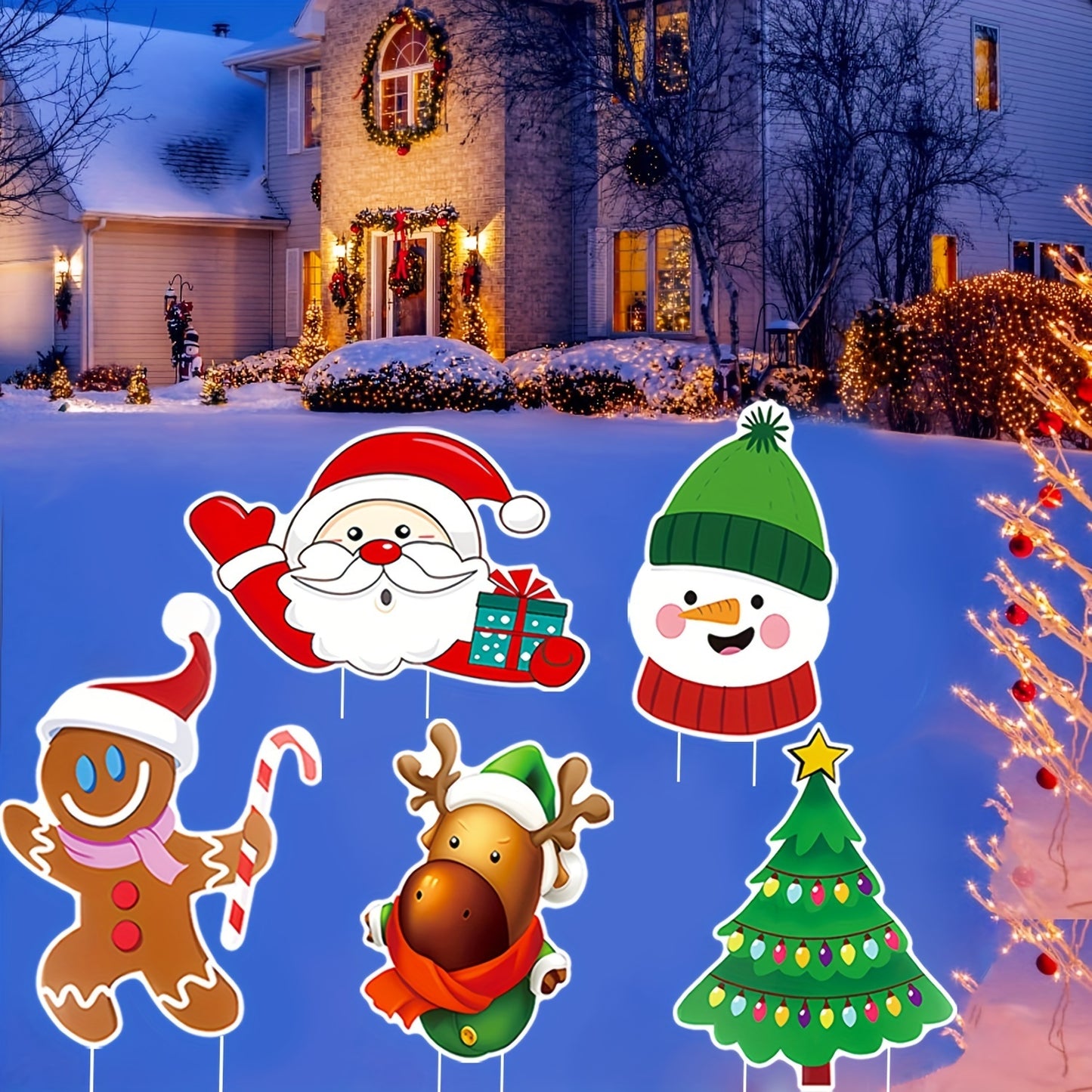 US Local 5 Pack Christmas Outdoor Yard Signs With Stakes Christmas Tree Reindeer Santa Gingerbread Snowman Signs Holiday Garden Sign For Xmas Winter Party Porch Lawn Walkway Decorations Outdoor Christmas Scene