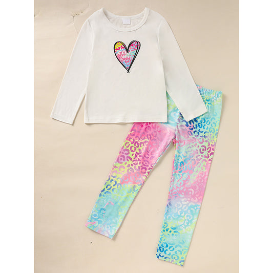US Local Kid's 'Grandma And Granddaughter' Letter & Heart Print Long Sleeve Top & Pants Set, 2 Sets Comfy Loungewear Outfit
