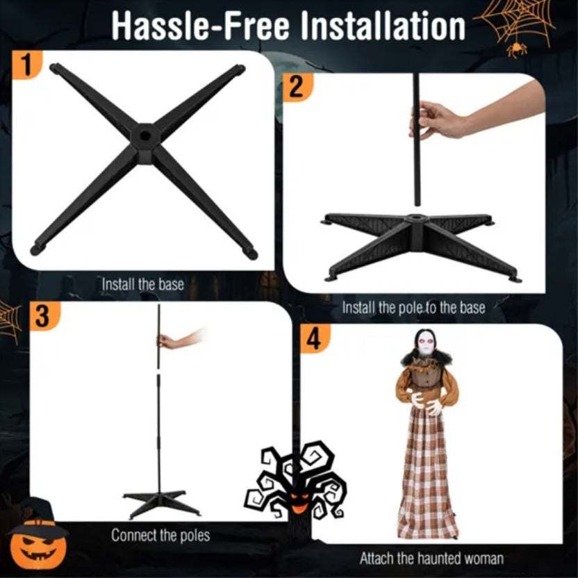 5.4ft Halloween Animatronic Witch - Scary Pop-Up Head, Sound Button Activation, 4 Flashing Red Eyes & Screeching Laugh