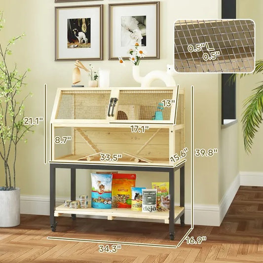 US Local Hamster Cage On Wheels W Storage Shelf, Seesaws, Water Bottle, Hut & Ramps, For Dwarf, Gerbil, Syrian Hamster, Mouse
