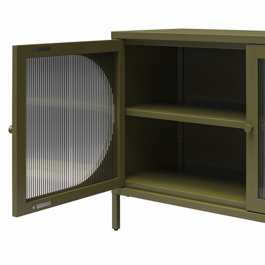 US Local Luna Wide 2-Door Accent Cabinet With Fluted Glass