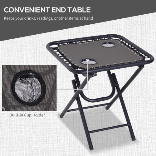 UK Local Outsunny 3pcs Folding Zero Gravity Chairs Sun Lounger Table Set W Cup Holders Reclining Garden Yard Pool, Dark Grey