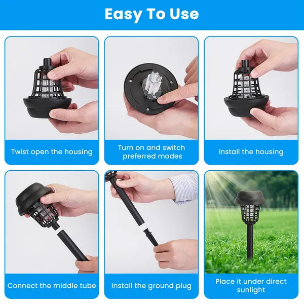 4 Pack Solar Powered Mosquito Zapper Outdoor Insect Killer Torch Waterproof Bug Zapper With UV Light White Light For Yard Garden Farm Patio